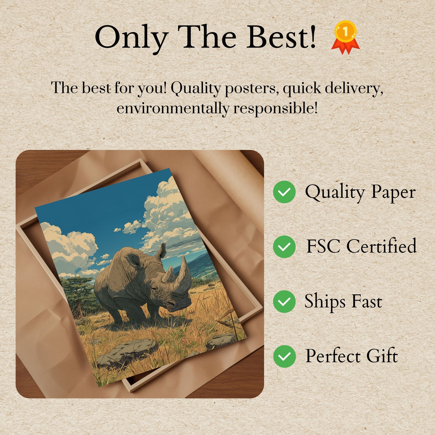 Majestic Rhino Savanna Poster