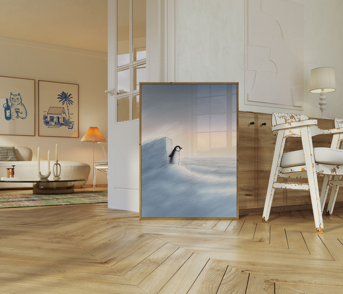 Penguin on Icy Cliff Poster