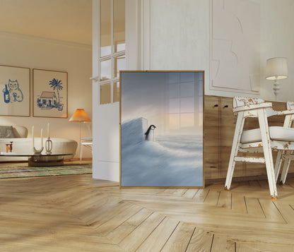 Penguin on Icy Cliff Poster