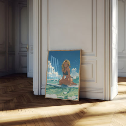 Sunny Waves Surfing Anime Poster