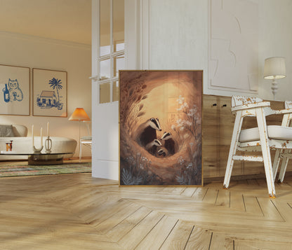 Badger Family Burrow Poster