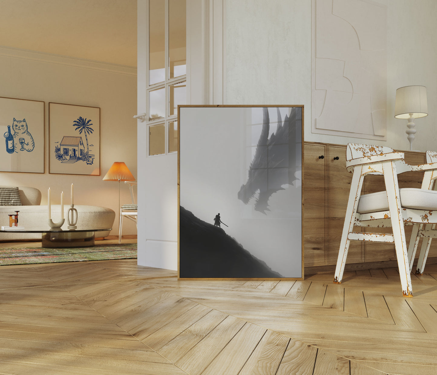 Póster de enfrentamiento del guerrero dragón