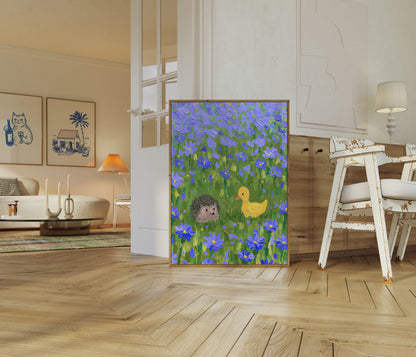 Poster Riccio e Anatra tra Fiori di Campo