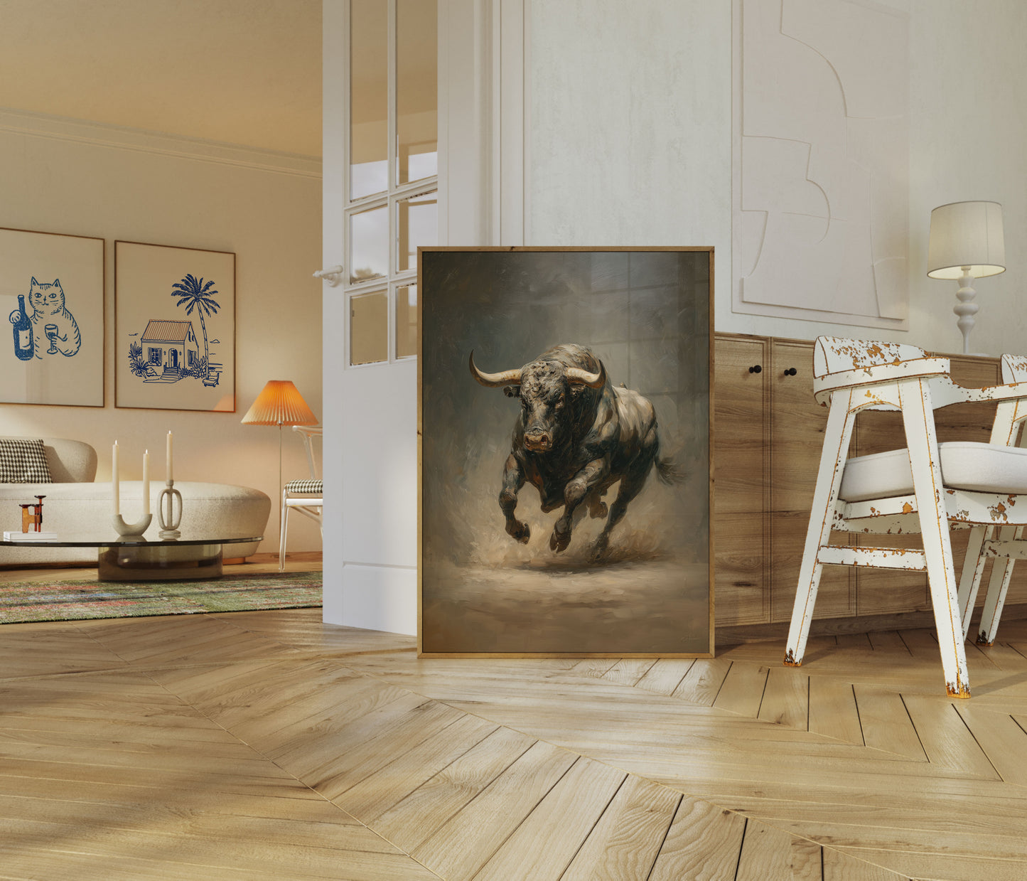 Charging Bull in Motion Poster
