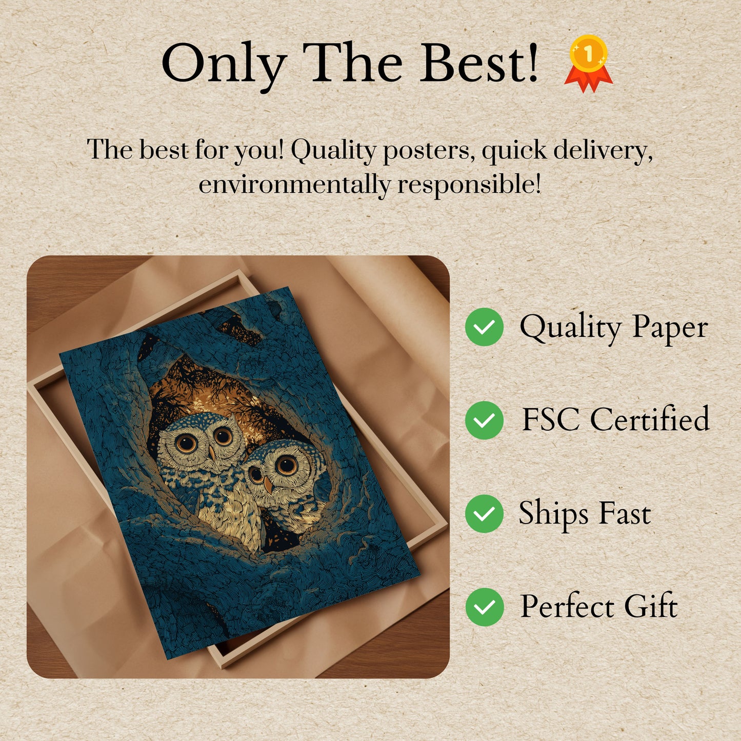 Owls in Hollow Tree Poster