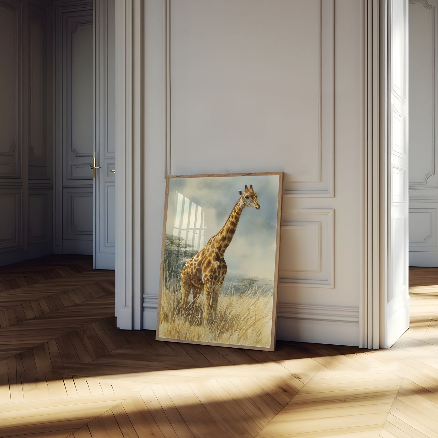 Póster de la majestuosa jirafa de la sabana