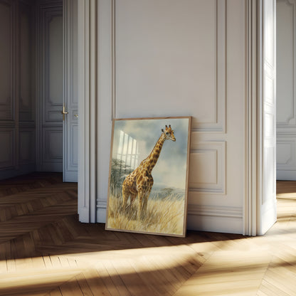 Póster de la majestuosa jirafa de la sabana