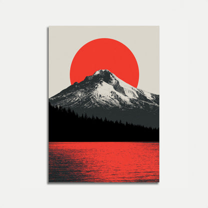 Affiche Soleil Rouge Montagne Neige