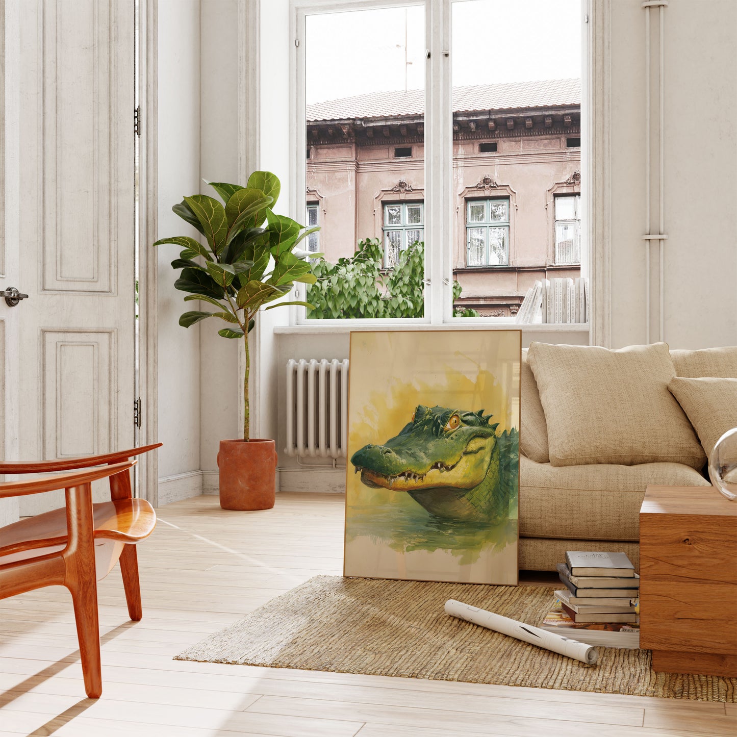 Póster de acuarela de cocodrilo feroz