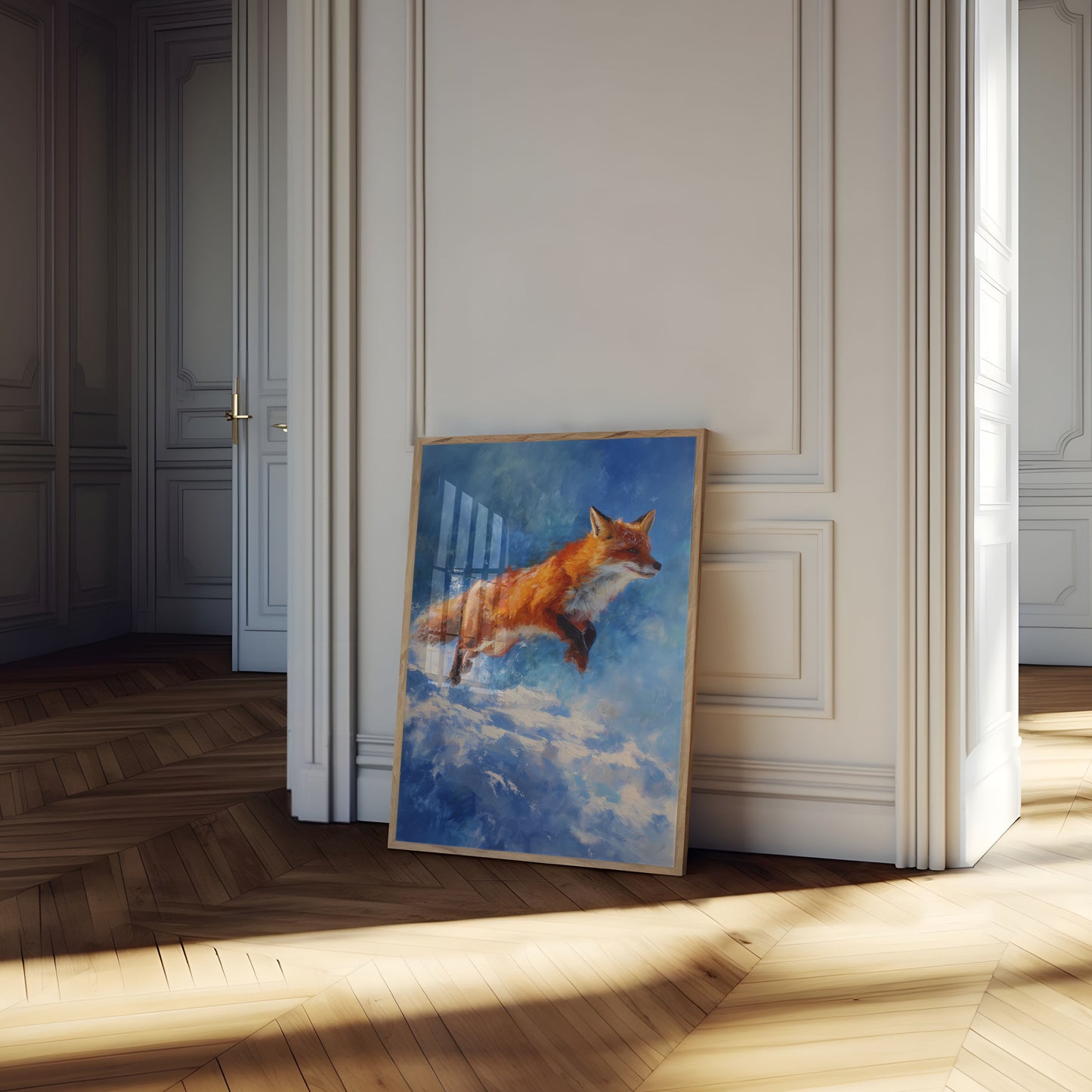 Fox Leaping Through Clouds Poster