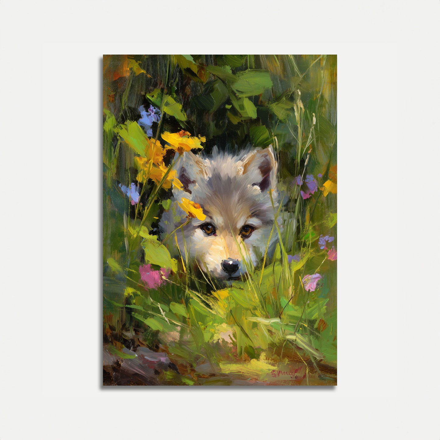 Dog in Wildflower Garden Poster