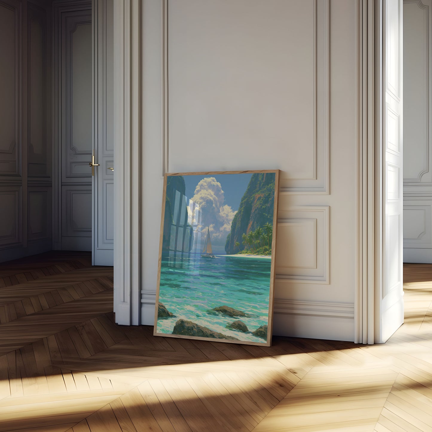 Tropisk Paradis Sejlbåd Lagune Plakat