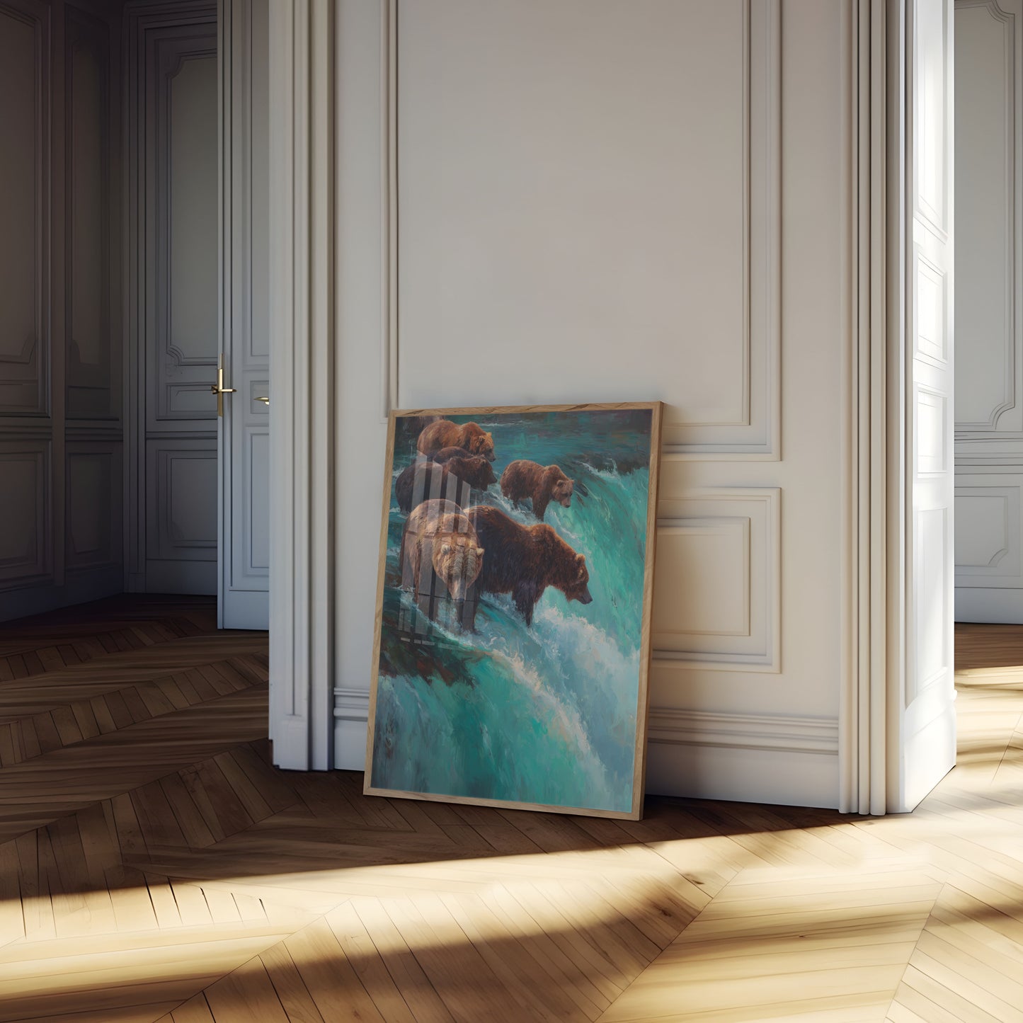 Björnar Fiskar i Turkosa Vatten Affisch