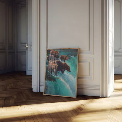 Björnar Fiskar i Turkosa Vatten Affisch