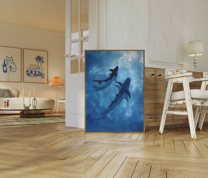 Sharks Swimming in Ocean Poster