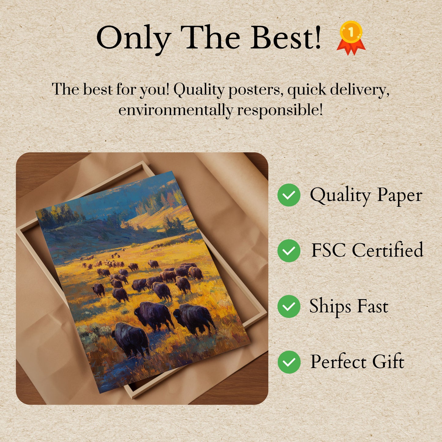 Buffalo Herde Goldene Prärie Poster