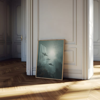 Shark Reef Silhouette Poster