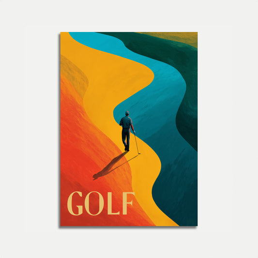 Affiche de voyage au golf au coucher du soleil