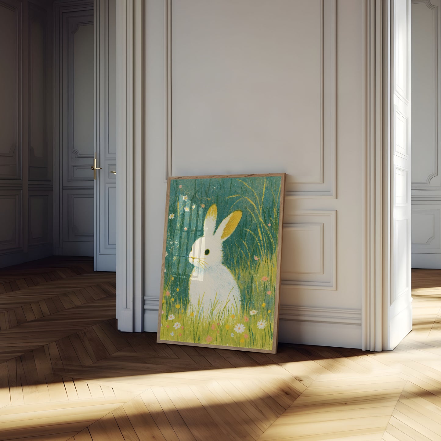 White Rabbit in Meadow Poster