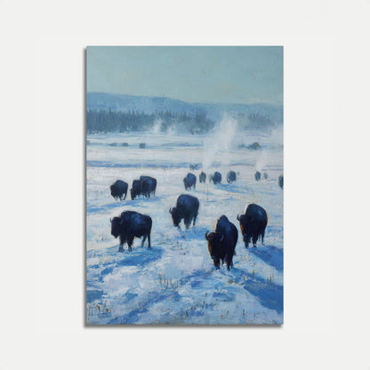 Bison Herd in Winter Landscape Poster