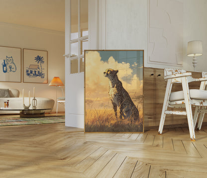 Póster del guepardo de la sabana dorada