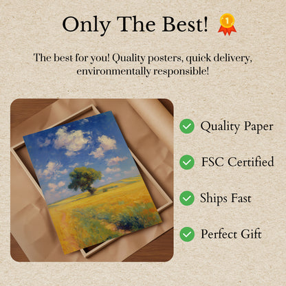 Solitary Tree in Golden Fields Poster