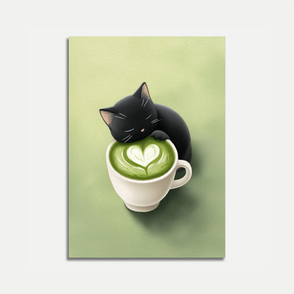 Póster de gato matcha soñoliento