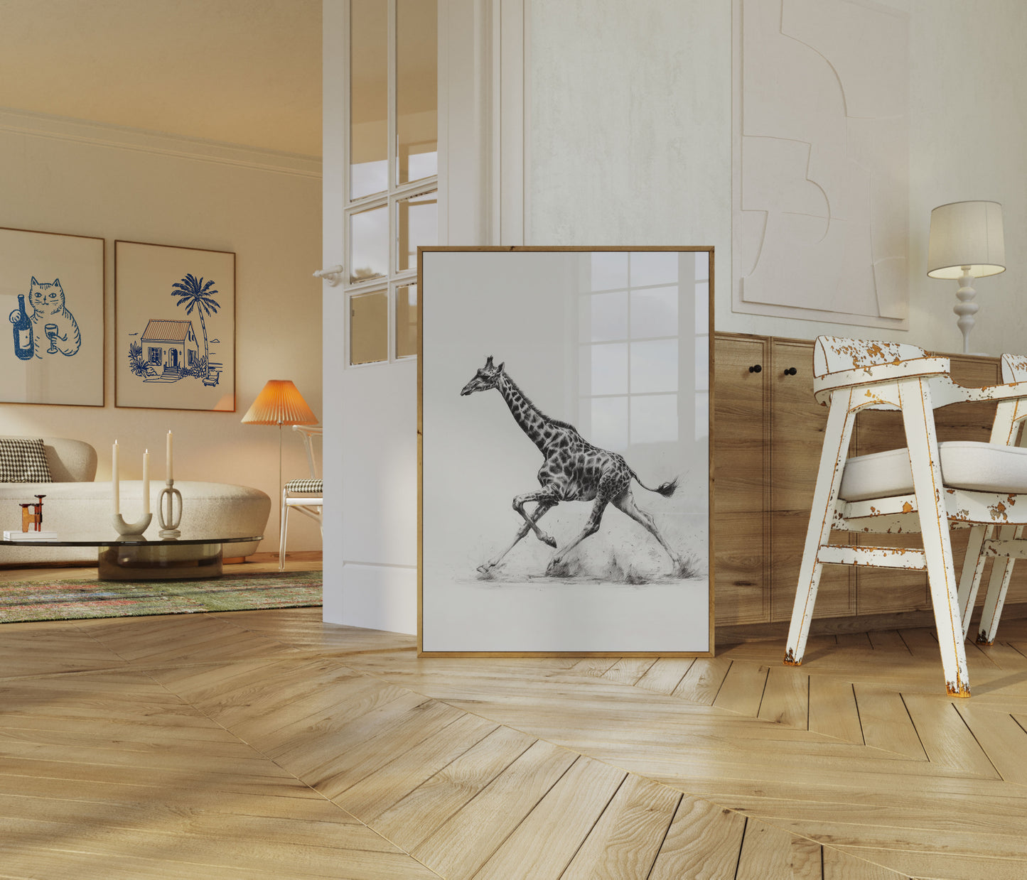 Póster de movimiento de jirafa elegante