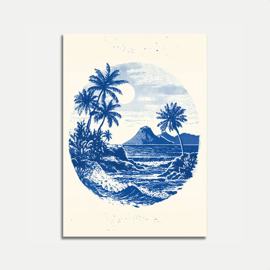 Tropical Blue Wave Surfing Poster