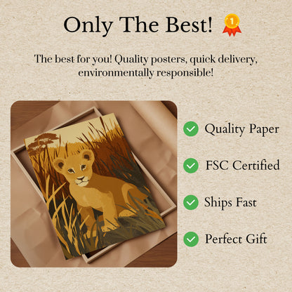 Young Lion Cub in Grassland Poster