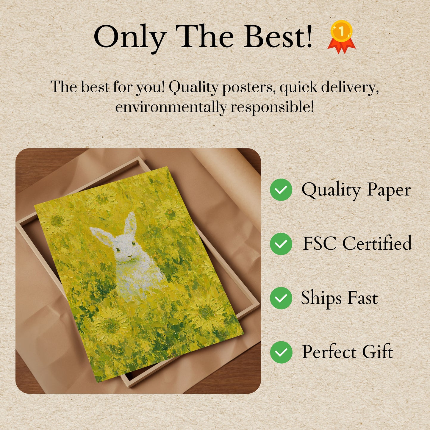 White Rabbit in Sunflower Field Poster