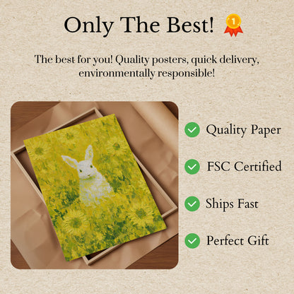White Rabbit in Sunflower Field Poster