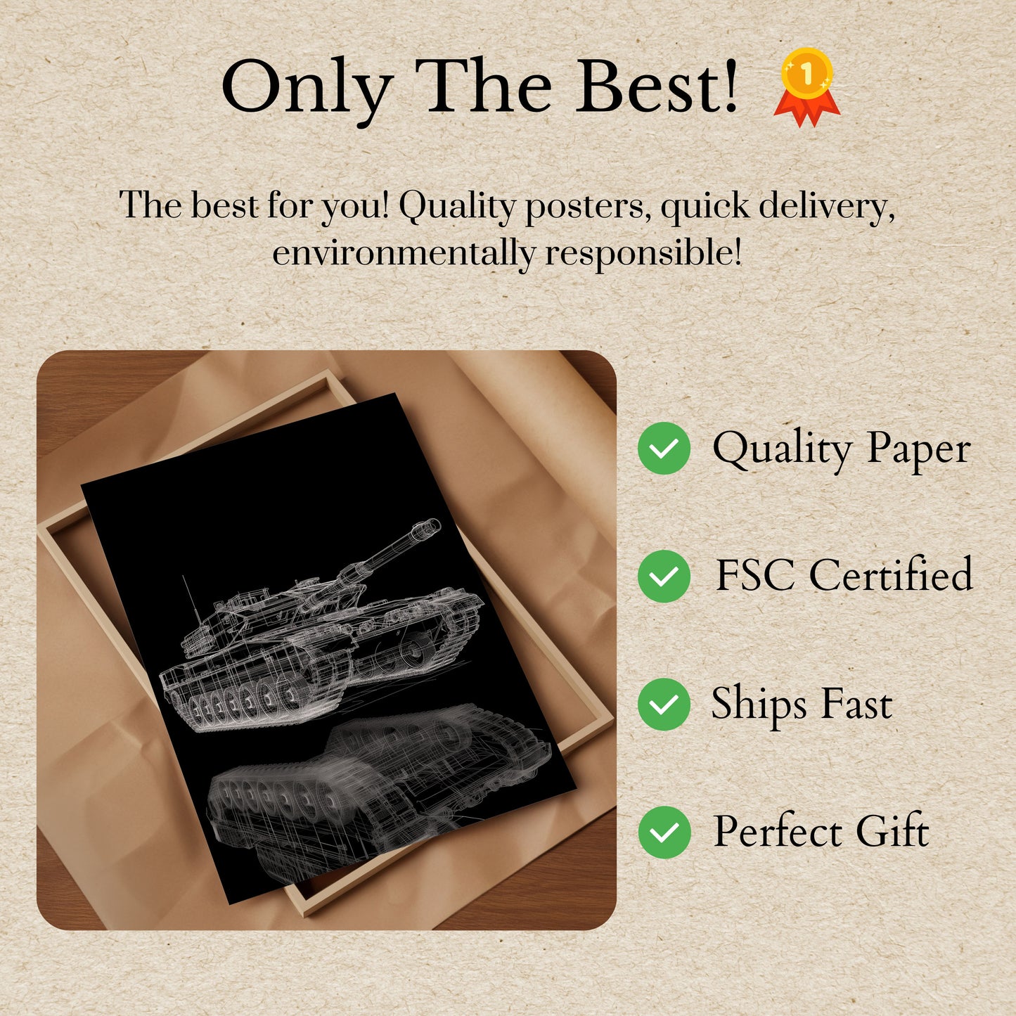 Vintage Tank Wireframe Technical Poster