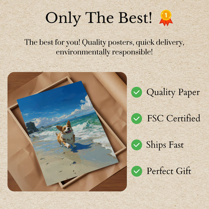 Happy Corgi Beach Adventure Poster