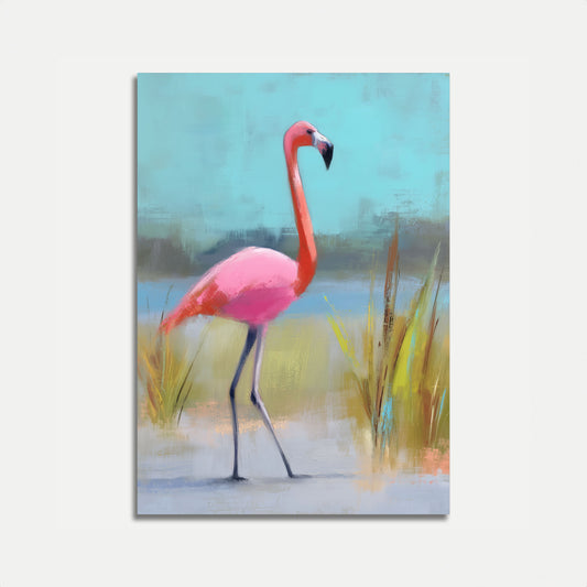 Flamingo in Zacht Landschap Poster