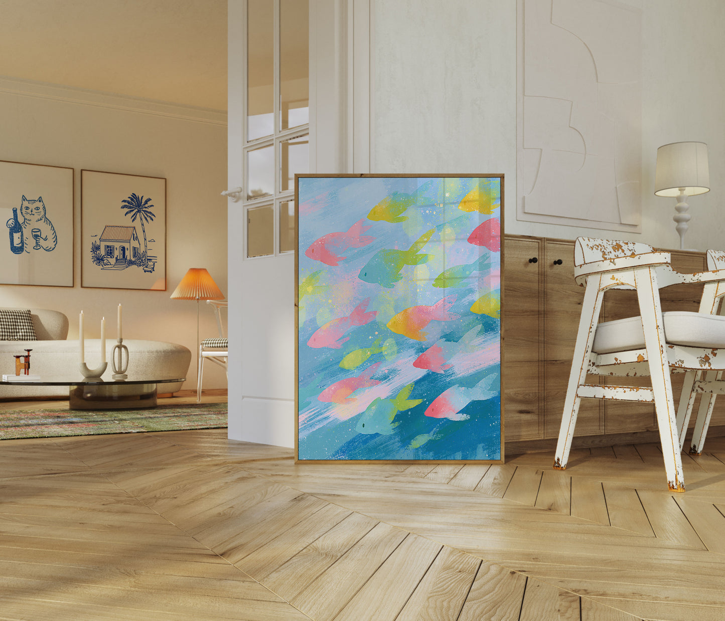 Farverigt Fiskeskole Plakat