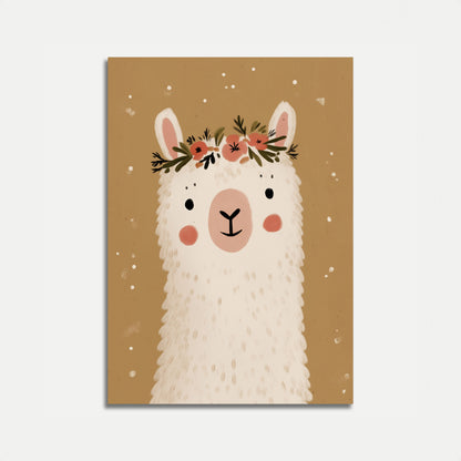 Póster de Llama con Corona de Flores