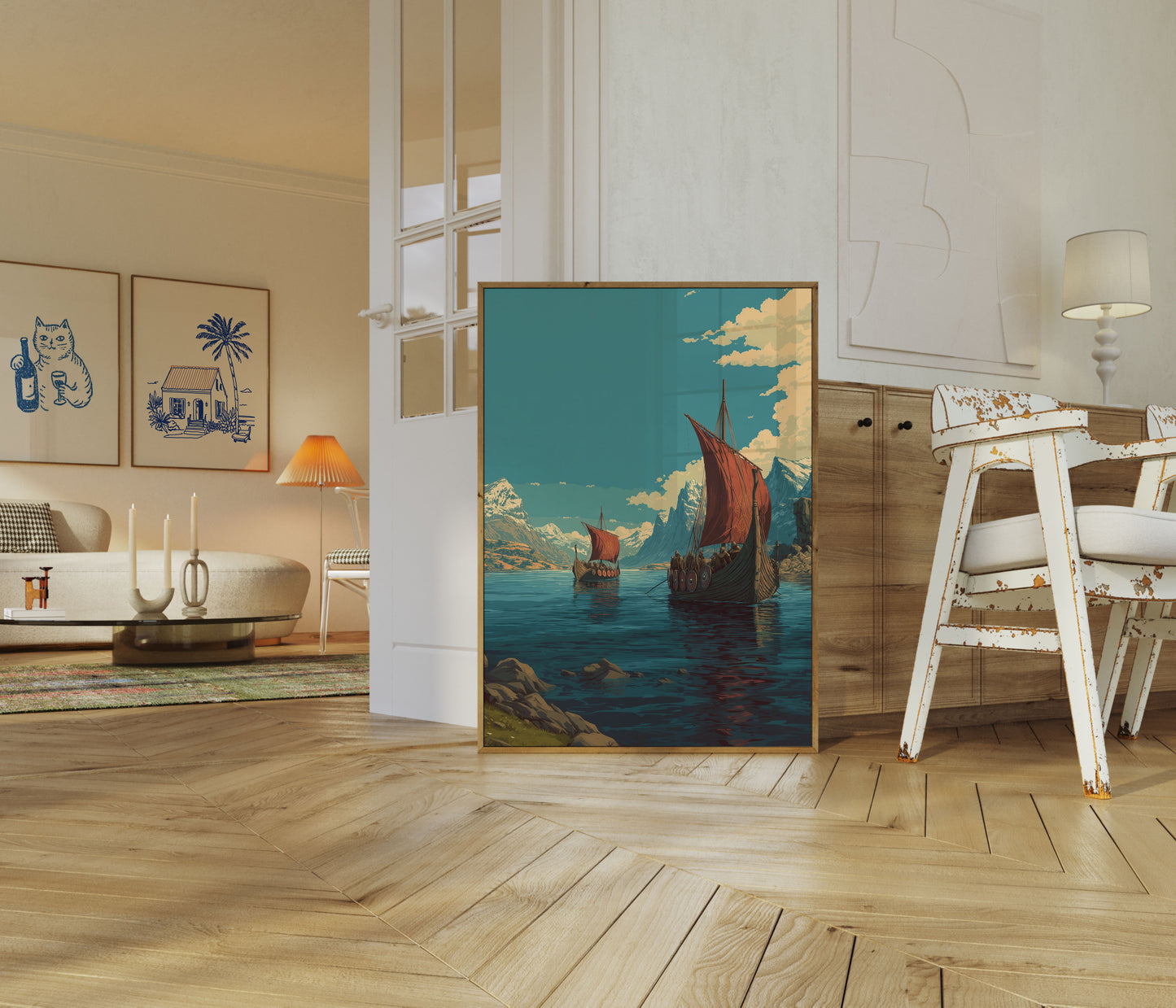 Navios Vikings Fiorde Nórdico Pôster