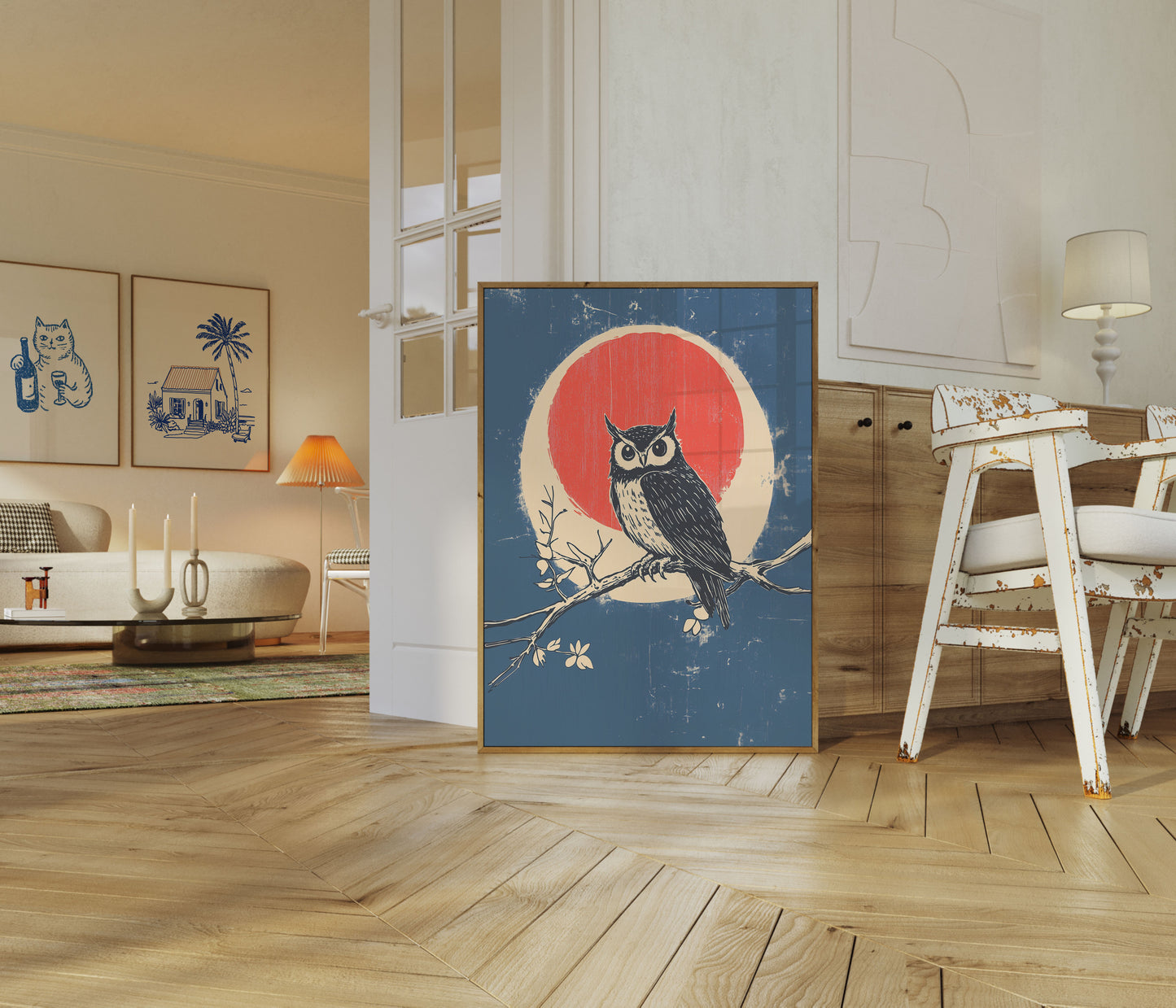 Owl Under Red Moon Poster