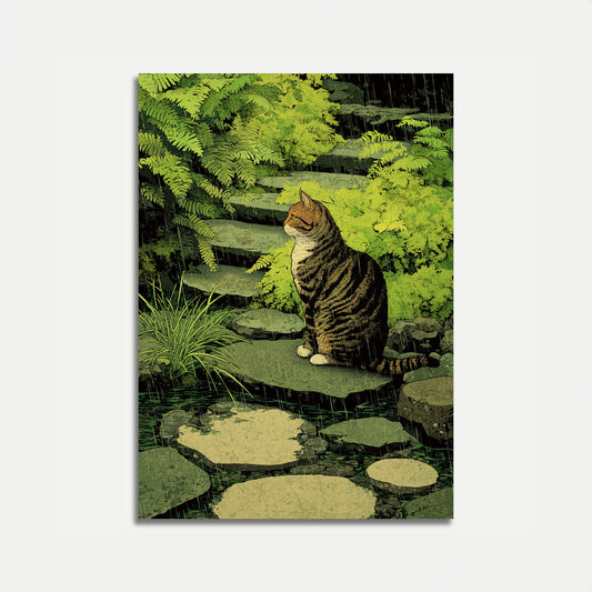 Tabby Cat in the Rain Poster
