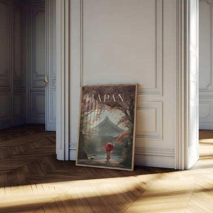 Japanese Temple Cherry Blossom Poster