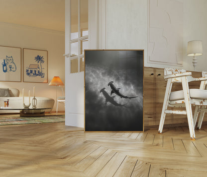 Hammerhead Sharks Ocean Depths Poster