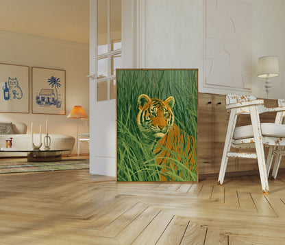 Tijger in Hoog Gras Poster