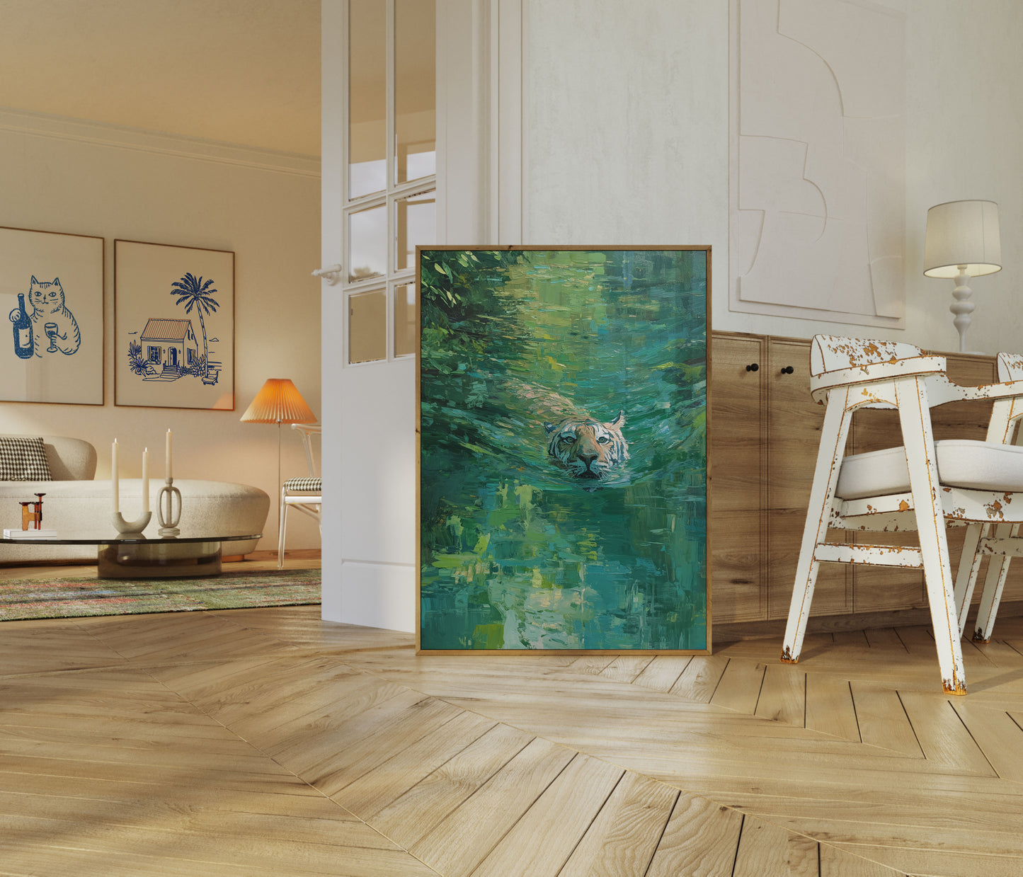 Swimming Tiger in Emerald Waters Poster