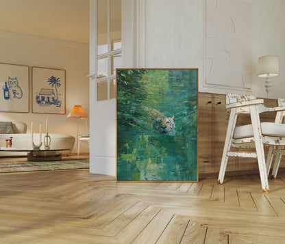 Swimming Tiger in Emerald Waters Poster
