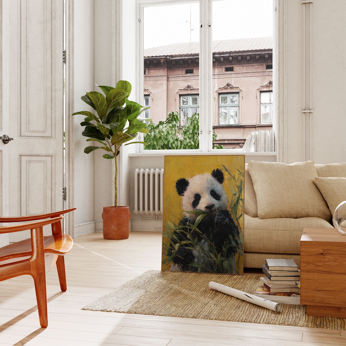 Póster del panda del banquete del bambú