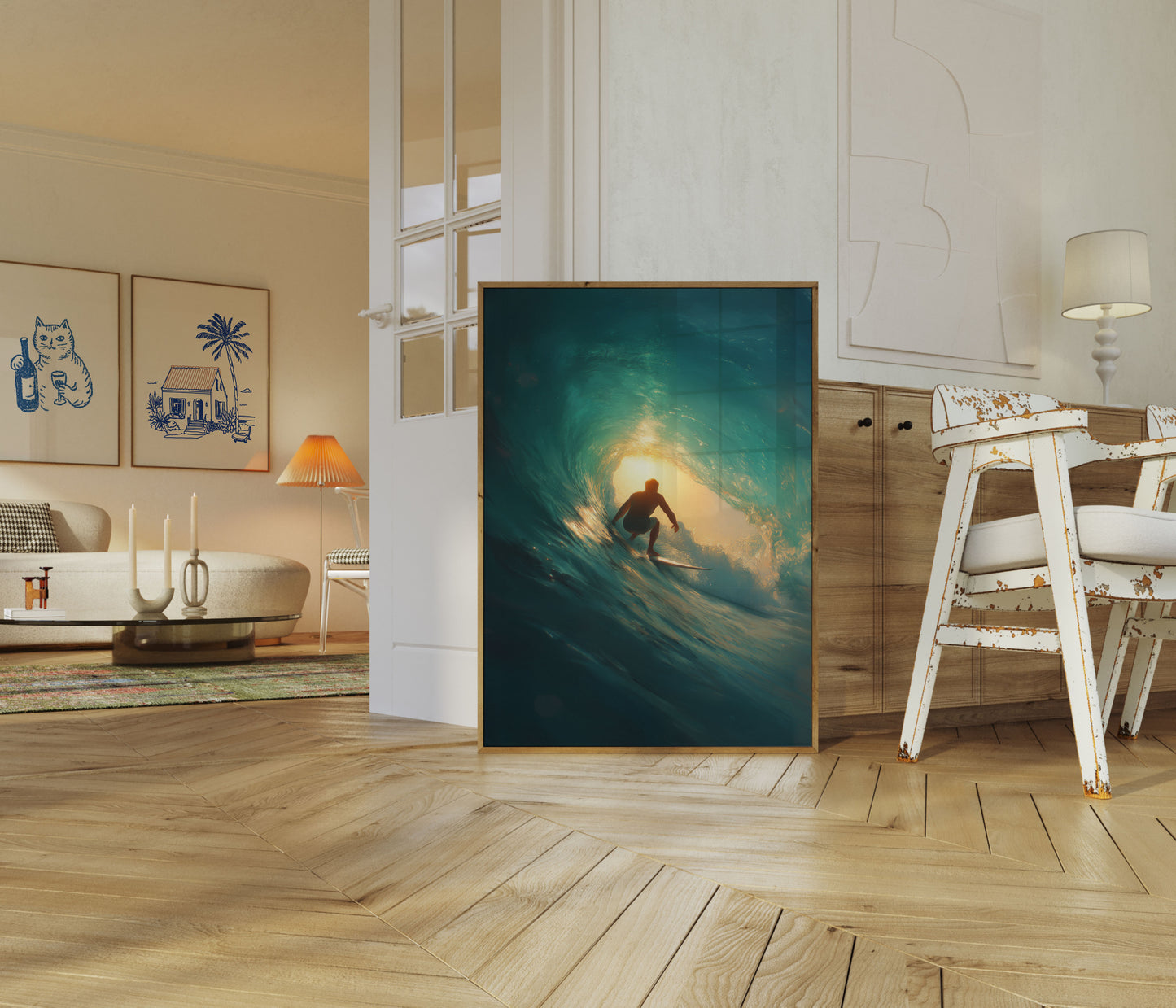 Golden Wave Surfer Poster