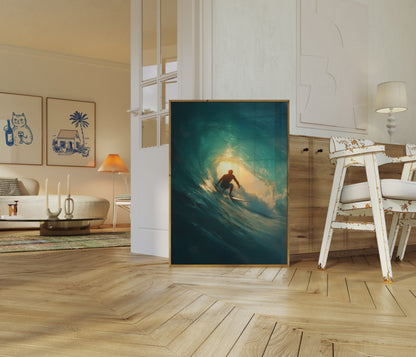 Golden Wave Surfer Poster