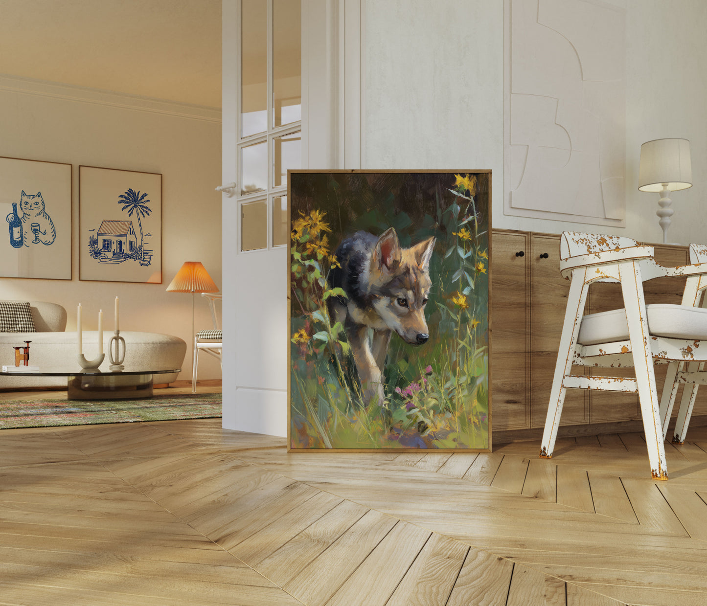 Dog in Wildflower Garden Poster