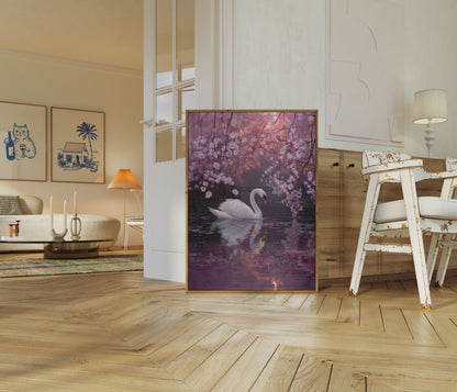 Serene Swan Cherry Blossom Poster